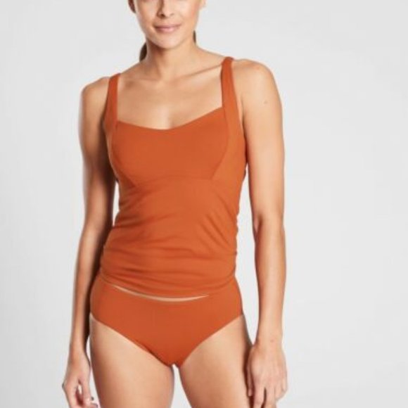 NWT ATHLETA Entwined Bra Cup Tankini Top, Palomino Rust orange Active top, 32B/C - Picture 3 of 13
